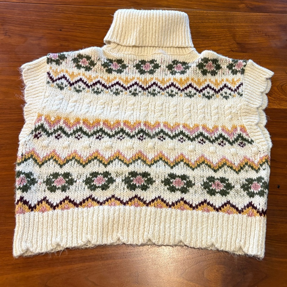 Zara Jacquard Knit Patterned Turtleneck Sweater Sleeveless Vest M - Picture 2 of 5
